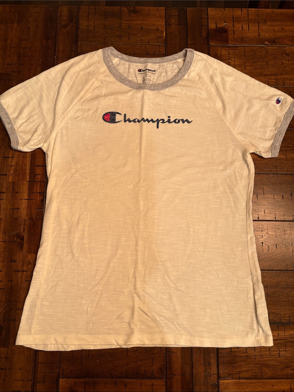 Champion Cream Ringer Tee with Gray Trim - Medium